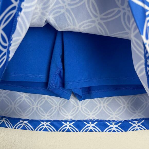 Lillie Green‎ Teal White Batik Geometric Skort Size L Skirt with Shorts - Picture 2 of 7